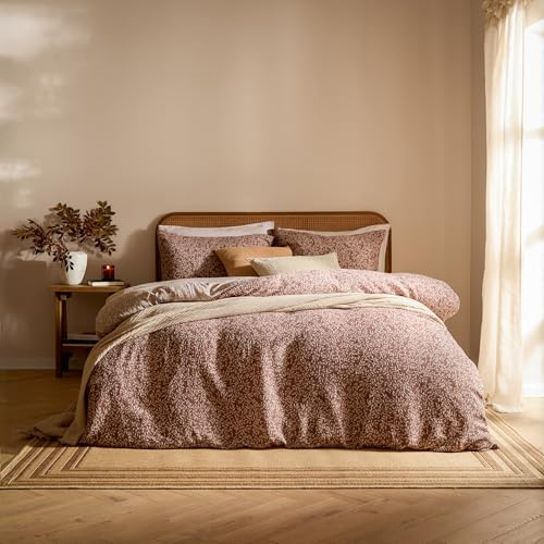 Yard Perrie Leaf Duvet Cover Set (Cinnamon, Single) | Relaxed cotton muslin with a reversible floral design
