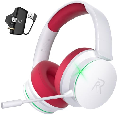 Wireless Gaming Headset für Xbox Series X|S, Xbox One, PS5, PS4, Noise Cancelling Bluetooth 5.3 Kabelloses Gaming Kopfhörer, PC Headset mit Mikrofon, 3D-Surround-Sound, 45H Batterie, Weiß Rot Farbe