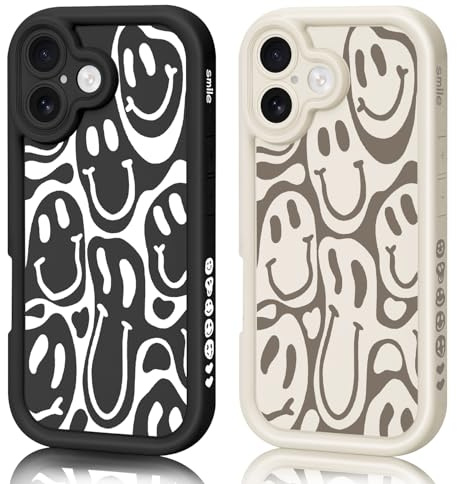 AICISINGN 2 Stück Handyhülle für iPhone 17 Hülle Aesthetic Smiley mit Muster Matte Case Frauen Mädchen, Weich TPU Schutzhülle Stoßfest Bumper Case für iPhone 17, 03