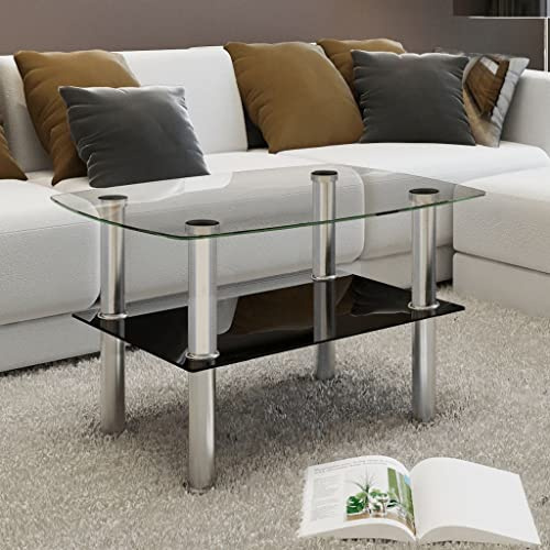 ZQQLVOO Couchtisch mit Ablage Glas Glastisch mit Edelstahlbeinen und Ablagefach für Wohn- und Geschäftsräume