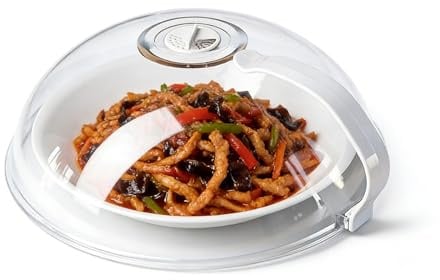 Transparente Mikrowellen Abdeckung mit Griff Spritzschutz Mikrowellengeschirr zum Aufwärmen Mit Tablett Hitzebeständig bis 200°C Kuppeldesign Einfach Reinigung Microwave Cover
