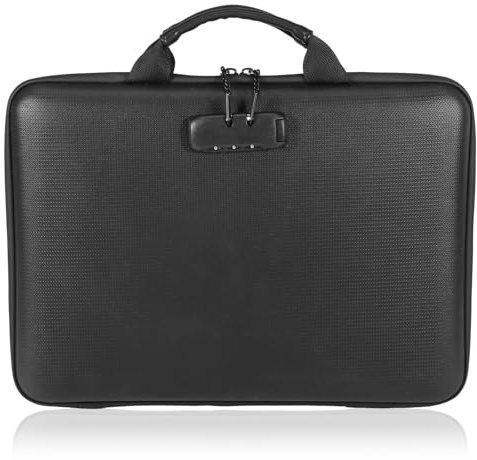 harupink Porte-documents ignifuge avec serrure, boîte de rangement rigide avec 13 compartiments et poignée robuste, boîte à documents imperméable et ignifuge pour documents importants, certificats