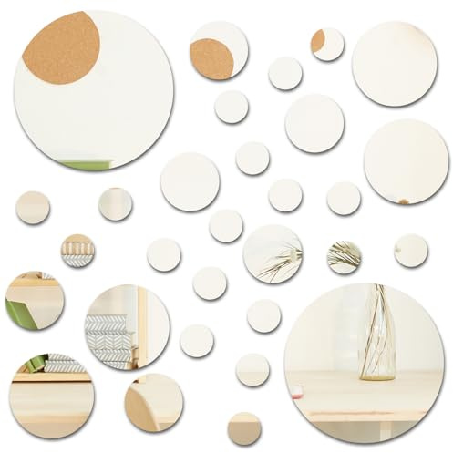 30 Stück Klebespiegel Für Die Wand, Rund Acryl Spiegelzum Kleben, Runder Spiegel Kleben, Spiegel Wandaufkleber, Spiegels Aufkleber, Spiegelplatte, Spiegelfolie Selbstklebend Möbel Spiegels Fliesen