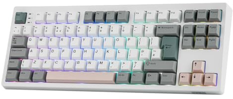 EPOMAKER TH87 Wireless Mechanical Keyboard with 10000mAh Battery, BT/2.4GHz/Wired, Hot Swap, PBT Keycap, RGB Backlit, TKL Gaming Keyboard, UK ISO Layout (White, Creamy Jade)