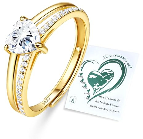 Adramata Ring Silber 925 Damen Verstellbar Daumenring Verlobungsring Glänzende CZ Herzring Engagement Rings Promise Ring Stapeln Eheringe Gold Silber Rosegold Ring für Frauen