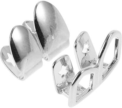 Metallzahngrill 1 Paar Silber mit Doppeltem Hohldesign Halloween Mottoparty