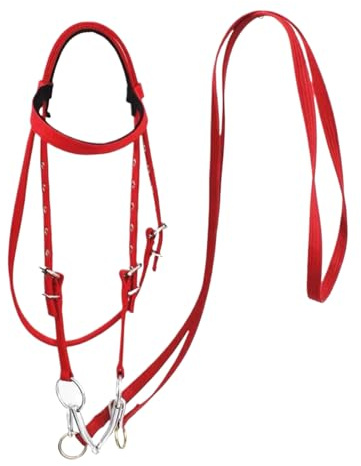 Kopfstück für Reitpferde – verstellbares Zaumzeug aus rotem Nylon mit Zügeln, Metallknöpfen, bequeme Passform | Western-Reitausrüstung, ideal für kleine und große , Stalltraining, Ranch, Outdoor