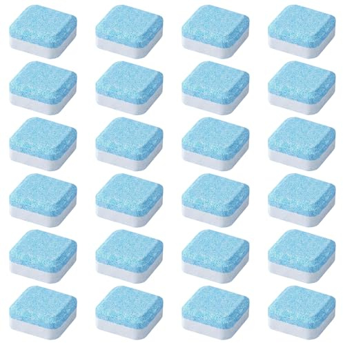 24 Piezas Limpia Lavadoras Ecológicas, Limpiador de Sólido para Lavadora, Limpiador Antical Lavadora, Limpiador para Lavadoras HE, Carga Superior y Frontal Elimina Olores y Cal