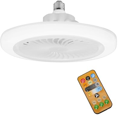 E27 Ceiling Fan with Light, 3-in-1 Dimmable LED Fan Light Bulb, 3 Color 3 Speed Remote Control Ceiling Fan Lamp, Timing, Quiet Small Fan Light for Bedroom Living Room (Remote Control - Tri Color)