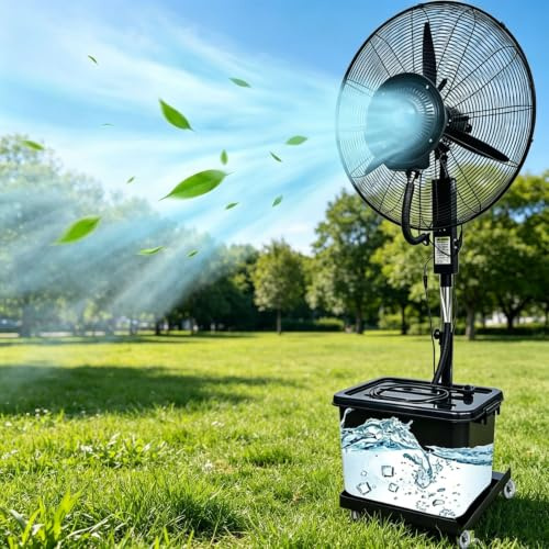 Widppsopt 42 L Haushaltsgeräte Ventilator mit Wasser: Profi-Außen-Standventilator mit Sprühnebelfunktion, 90° Oszillierender Nebelkühler，260 Watt (Ventilator mit Wasserkühlung, für draußen, Spray)