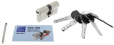 Tesa Assa Abloy, TX853045N, Cilindro de Alta Seguridad, TX80, Doble Embrague, Leva Larga, Llave - Llave, Niquelado, 30 x 45 mm