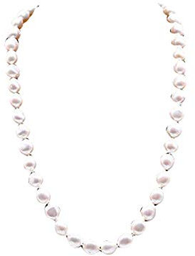 JYX 9-10mm Barock Perlenkette Natürliche Weiße Barocke Suesswasser Perlenkette Einzelstrang 20 Zoll -Barock perlen für Frauen