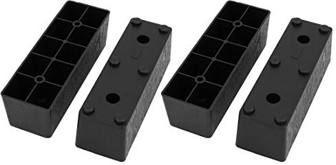 sourcing map Lot de 4 pieds rectangulaires en plastique noir 150 mm x 50 mm x 50 mm