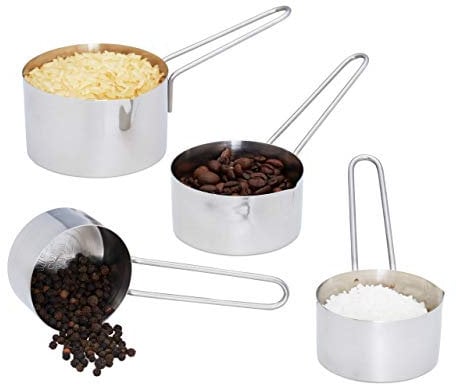 Relaxdays Standard, silber Messbecher Set 4 tlg, Edelstahl, Messlöffel Cup mit Griff, spülmaschinenfest, US-Größen, ml Angaben