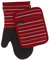 Cuisinart Kitchen Oven Mitt/Glove & Rectangle Potholder with Pocket Set w/Neoprene for Easy Gripping, Heat Resistant up to 260 degrees C, Twill Stripe- Red Dahlia