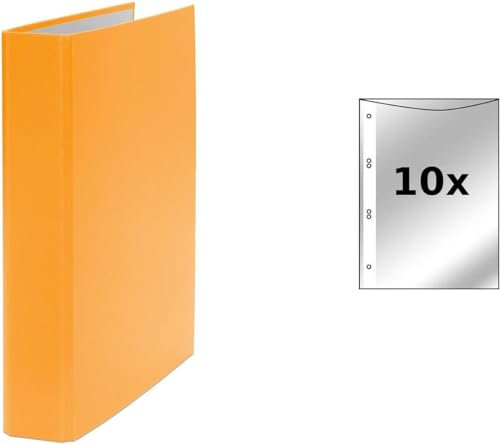 Ringbuch / DIN A5 / 4-Ring Ordner / Farbe: orange + 10 Prospekthüllen