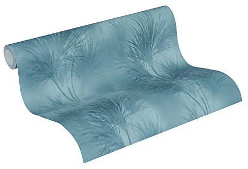 A.S. Création Vliestapete Exotic Life Tapete mit Palmenblättern 10, 05 M x 0, 53 M Blau Made in Germany 372754 37275-4