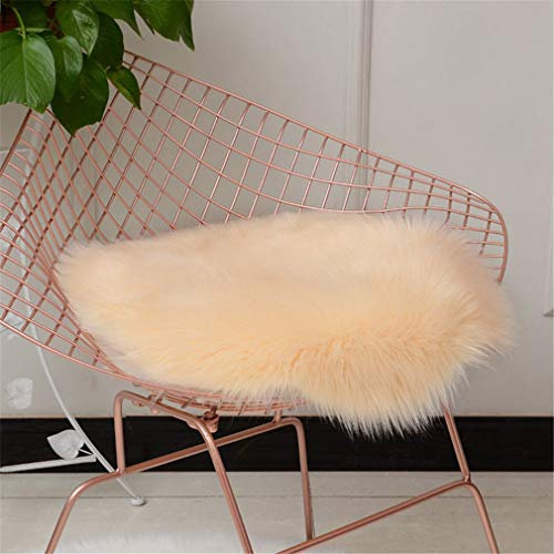 Rund Sitzkissen Faux Lammfell Schaffell Sitzauflage Fell Optik Nachahmung Wolle Teppich Stuhl Sofa Matte (Beige,40cm)