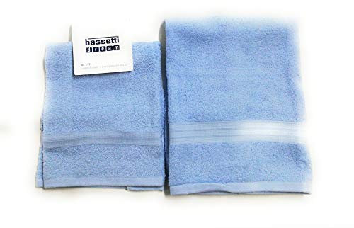 Bassetti Set 1+1, Asciugamano Viso + Asciugamano Ospite, Mis. 60x110 cm e 40x60 cm, 100% Spugna di Puro Cotone 430gr/mq, Tinta Unita Colore Celeste