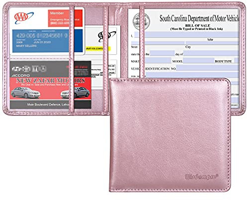 Wisdompro - Porte-Documents d’Assurance et d’Enregistrement Voiture - Cuir PU - Organiseur de Documents pour Carte d’identité, permis de Conduire, Cartes d’informations de Contact - Or Rose