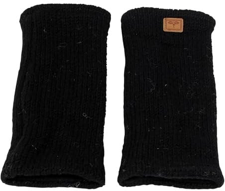 BUDDHA arts&more Pulswärmer Stulpen mit Daumenschlitz 100% Wolle fleecegefüttert Handarbeit Nepal (schwarz)