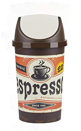 KetoPlastics 25L Espresso Swing Bin, Vintage Retro Dustbin for Kitchen, Cafe, Coffee Shop, Restaurant
