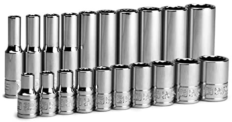 Capri Tools 1/4 in. Drive 12-Point Shallow and Deep Socket Set, SAE, 3/16 to 9/16 in, SAE, 20-Piece