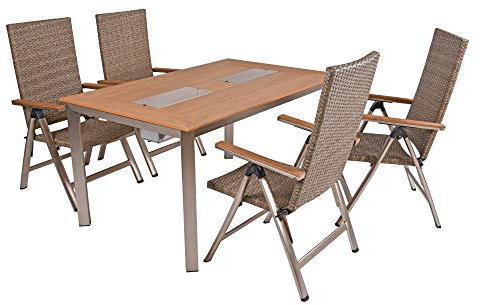 5tlg. Polyrattan Tischgruppe Florence Garten Sitzgruppe Outdoor Hochlehner braun