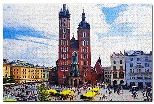 Poland St. Mary's Basilica Krakow Jigsaw Puzzle for Adults 1000 Piece Wooden Travel Gift Souvenir