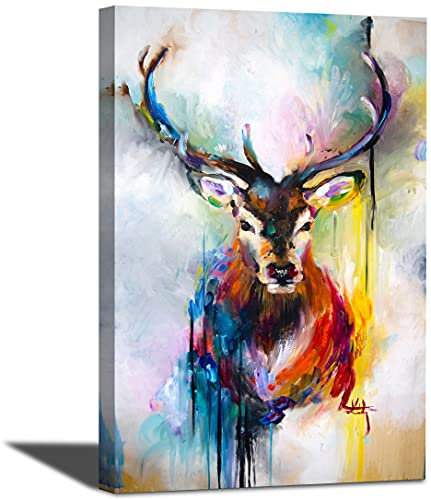 MJEDC Hirsch Bild Auf Leinwand Bunte Hirsch Bilder mit Rahmen Leinwandbilder Wanddeko Wand Wohnzimmer XXL Deko Kunstdruck Wanddekoration (C, 60x80cm)