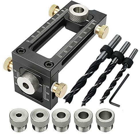 Nachar Selbstzentrierter Dübel-Vorrichtungs-Set- Drill locator für Holzbearbeitung/Bohrlocher- Bohrvorrichtungs Set Locher mit 6/8/10/12/15 mm Stiftbefestigung