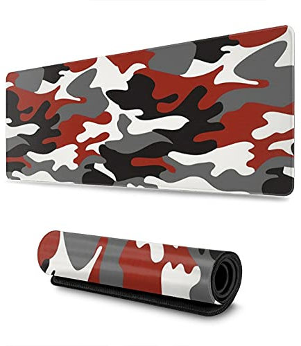 Echoserein White Black Red Camo Gaming Mouse Pad Large XL Long Extended Pads Big Mousepad Keyboard Mouse Mat Desk Pad Home Office Decor Accessories for Computer Pc Laptop
