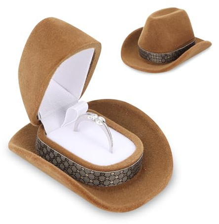 Ringschatulle, Hut-Ringbox, Cowboyhut-Form, lustige Schmuckschatulle, tragbare Schmuckschatulle, für Ringe, Halsketten, Reisen, Ohrringe, -Boxen für