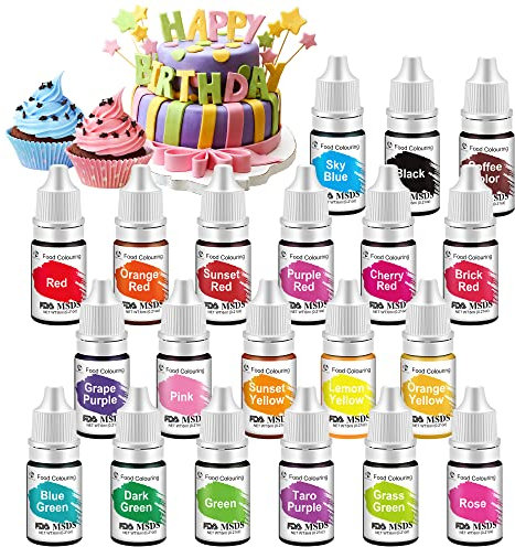 Lebensmittelfarbe - 20 Flüssige Lebensmittel Farben Set für Kuchen Backen, Kekse, Macaron - Hochkonzentrierte Food Coloring für Kuchendekoration, DIY Slime, Schleimherstellung DIY Seifen Handwerk