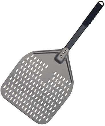 G.a HOMEFAVOR Perforiert Pizzaschaufel, 12 Zoll Pizzaschieber aus Hart Eloxiertes Aluminium mit Griffigem Griff, Brotschaufel zum Heben und Wenden von Hausgemachtes Pizza Brot