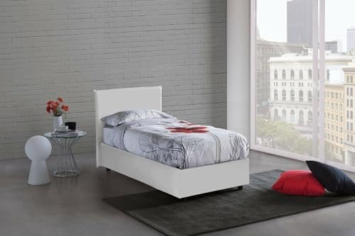 Talamo Italia - Einzelbett Cassandra, Bettkasten mit Kunstlederbezug, 100 % Made in Italy, Öffnung vorne, inklusive Matratze 80 x 200 cm, Weiß