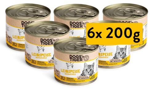 Dogs’n Tiger Adult Premium Katzen Nassfutter Leibspeise, tiergerechte Rezeptur mit 70% Fleischanteilan Huhn – ohne Zucker, Getreide & künstliche Aromen, 6X 200g