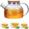 UNIQU Glass Teapot with A Filter Coil, Teapot 1000ml with Strainer for Loose Tea,Tea Kettle Safe On Stovetop, Bamboo Lid with Stainless Steel Bottom and Filter Coil