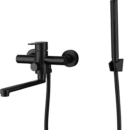 HomeLava Wannenarmatur Badewannenarmatur mit Handbrause Schwarz Einhand-Wannenbatterie Armatur Badewanne Wasserhahn Wannenmischer Duscharmatur Wandmontage für Badezimmer
