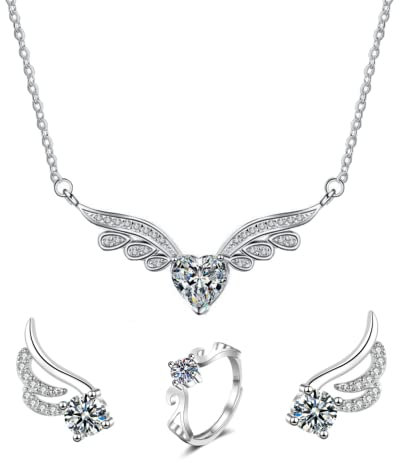 ankbrats Damen Schmuckset aus 925 Sterling Silber, Verstellbare Halskette Ringe und Ohrringe Set mit Weiß Zirkonia, Charms Schmuck-Set für Frauen Mädchen