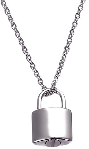 LOVIVER Mini Padlock Cremation Urn Necklace Keepsake Pendant for Women Men,