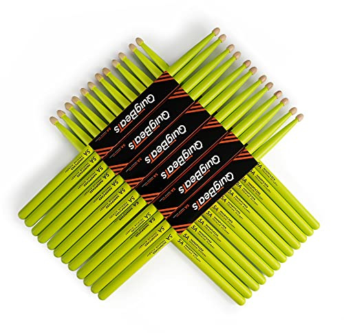 QuigBeats Drum Sticks, Hickory 5A Drumsticks, Drumsticks for Adults & Kids 5A 12 Pairs - Green