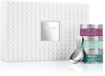 Kusmi Tea - Collection Alain Ducasse - 8 Miniaturen von Asiatischem Naturtee + Teelöffel - Sortiment von Bio-Tees - grüner und schwarzer Tee - Geschenkidee für Männer und Frauen - 8 Dosen zu 25g