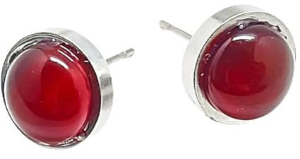 CPGG Damen Ohrstecker, Roter Achat Ohrstecker Rund 8 Mm Naturstein Ohrstecker Boho Classic Fashion Ohrstecker Für Damen Mädchen Weihnachtsfeier Geschenk Hochzeitsschmuck