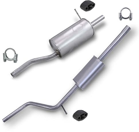 BESTPRICE Auspuff Schalldämpfer Set 1x Mittelschalldämpfer, 1x Endschalldämpfer, mit Montagematerial Kompatibel mit DACIA SANDERO