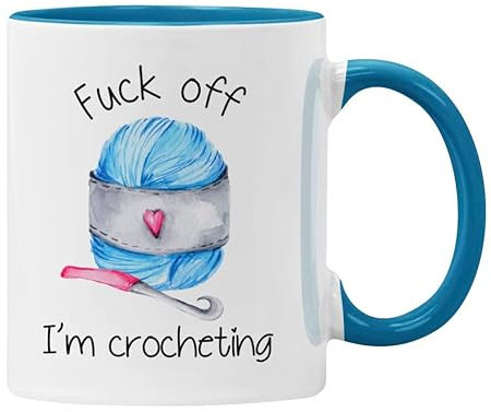 Plumfoolery F**k Off I'm Crocheting Mug Gift for Her, Funny Profanity Cup (Blue)