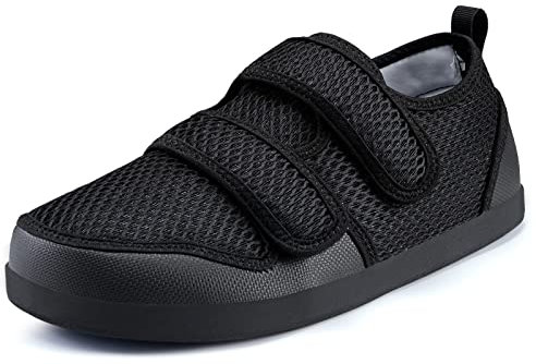 Diabetiker Hausschuhe Herren Damen Arthritis Ödem Verstellbare Verschluss Sandalen Extra Weit Klettverschuß Freizeitschuhe Bequemer Rehaschuhe für Senioren,Schwarz-B,44 EU