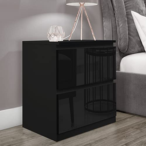 Blisswood High Gloss Chest of Drawers 2 Drawer Bedroom Storage Unit with Metal Runners, Small Black Bedside Cabinet for Bedroom, Living Room, Nursery or Office Furniture (40D x 42W x 55H cm)