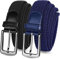 LOVMEAD Elastischer Gürtel Stretchgürtel Geflochten Herren Damen Wert 1 2 Stück, Golf Stoffgürtel Flechtgürtel Dehnbarer (2 Stück-Schwarz+Blau, 105cm/34’’-38’’ für Taillengröße)