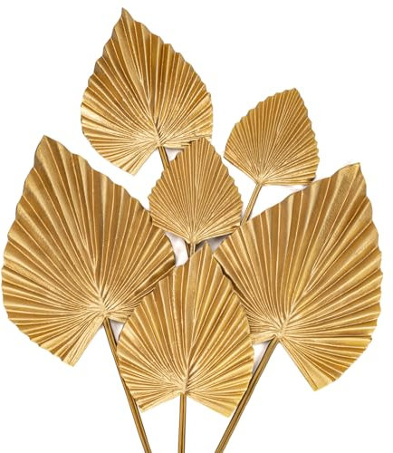 6 Stück Künstliche Pflanze Blätter Tropische, PU Gold Kunstpflanze Palmblätter, Künstliche Tropische Blätter Gold mit biegsamen Stiel für Hochzeit Party Haus Dekoration Büro DIY-Blumenarrangeme